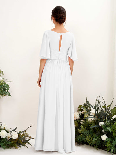 Carlyna Odette A-Line White Bridesmaid Dress Maxi Short Sleeve V-Neck Dress #color_white