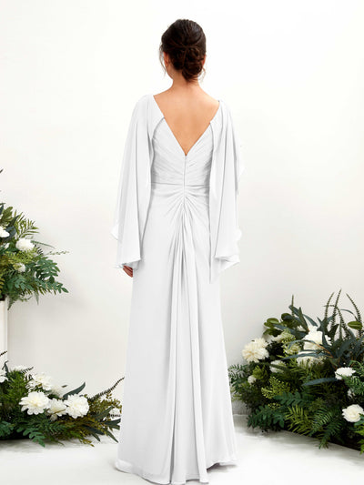 Carlyna Alain A-Line White Bridesmaid Dress Maxi Cap Sleeve V-Neck Dress Back View #color_white