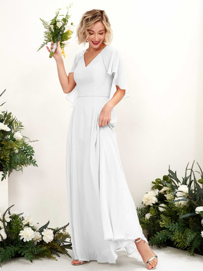 Carlyna Winnie A-Line White Bridesmaid Dress Maxi Short Sleeve V-Neck Dress #color_white
