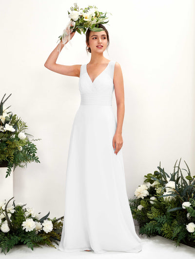 Carlyna Karen A-Line White Bridesmaid Dress Maxi Sleeveless V-Neck Dress #color_white