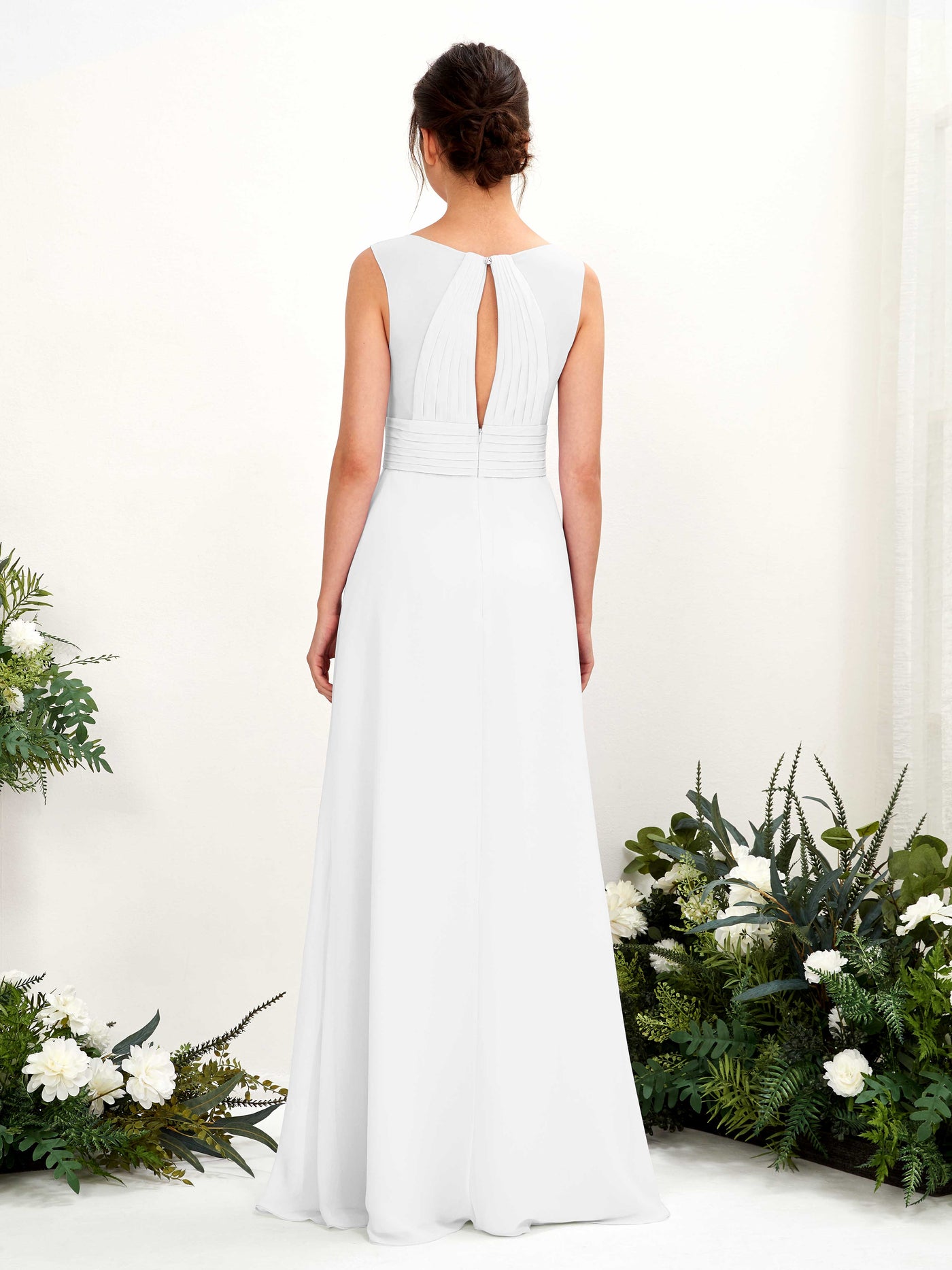 A-line V-neck Sleeveless Chiffon Bridesmaid Dress - White (81220942)#color_white