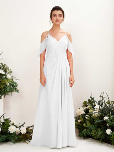 Carlyna Orlane A-Line White Bridesmaid Dress Maxi Sleeveless V-Neck Dress #color_white