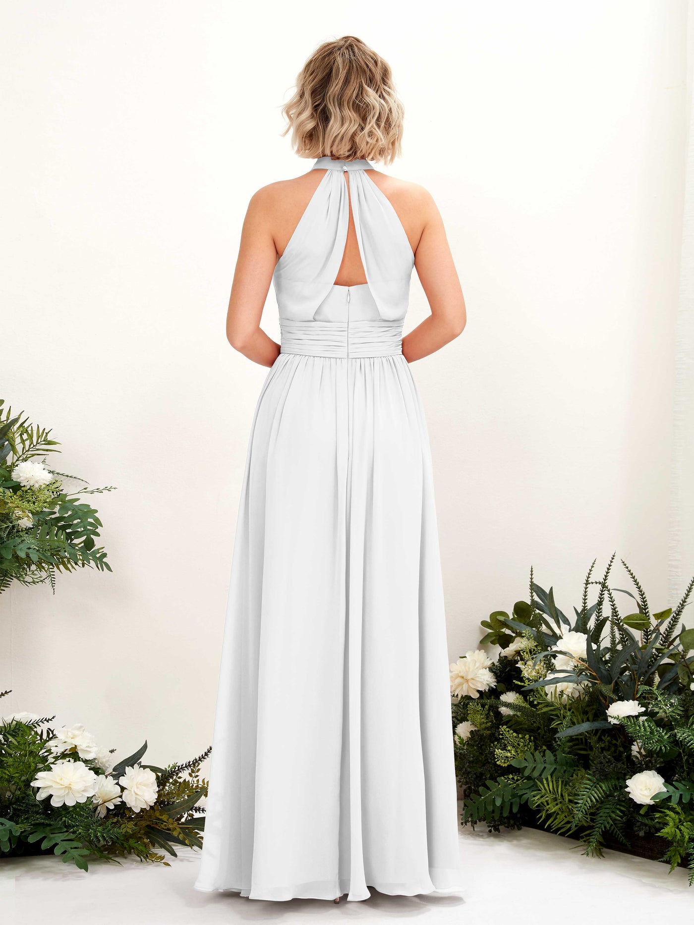 Ball Gown Halter Sleeveless Chiffon Bridesmaid Dress - White (81225342)#color_white