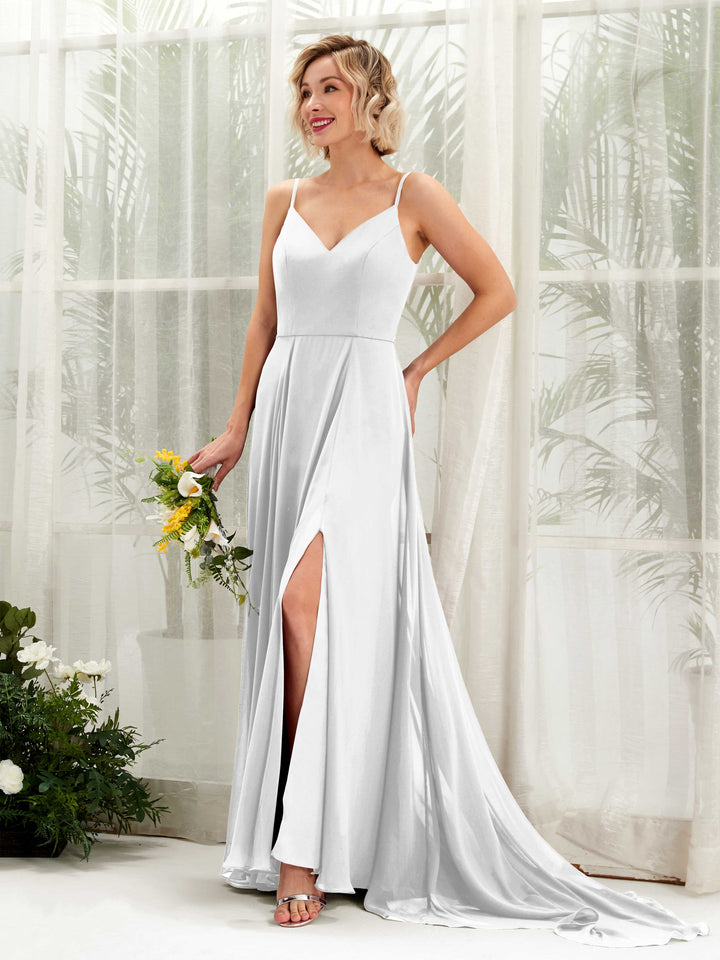 Ball Gown V-neck Sleeveless Bridesmaid Dress - White (81224142)
