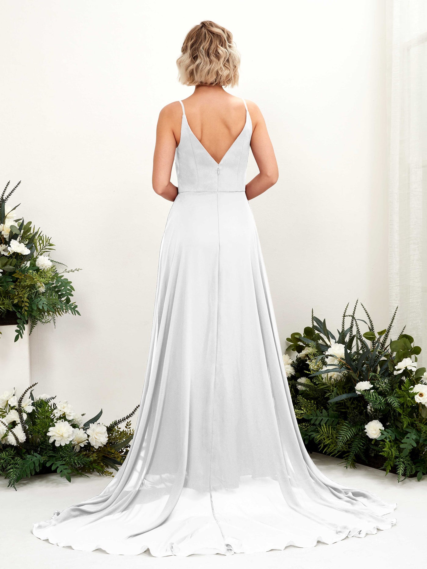 Ball Gown V-neck Sleeveless Bridesmaid Dress - White (81224142)#color_white
