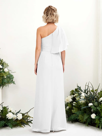Carlyna Brook A-Line White Bridesmaid Dress Maxi Sleeveless One Shoulder Dress Back View #color_white