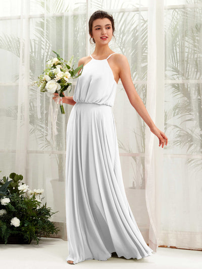 Carlyna Alva A-Line White Bridesmaid Dress Maxi Sleeveless Halter Dress Front View #color_white