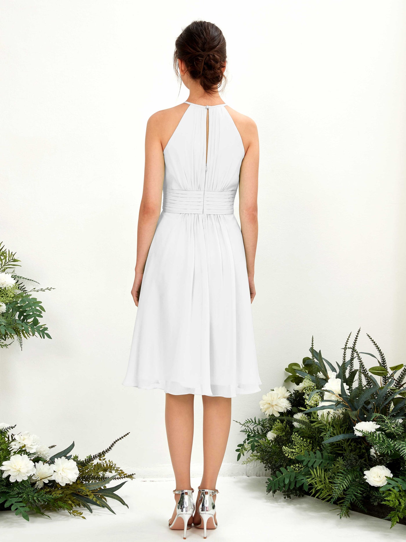 Halter Sleeveless Chiffon Bridesmaid Dress - White (81220142)#color_white