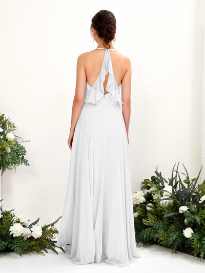 Carlyna Launo A-Line White Bridesmaid Dress Maxi Sleeveless V-Neck Dress #color_white