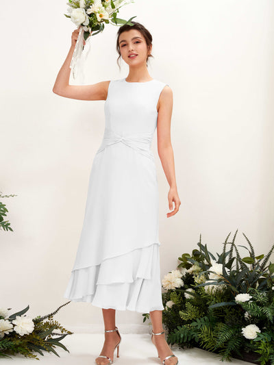 Carlyna Raina Mermaid White Bridesmaid Dress Midi Sleeveless Round Neck Dress #color_white