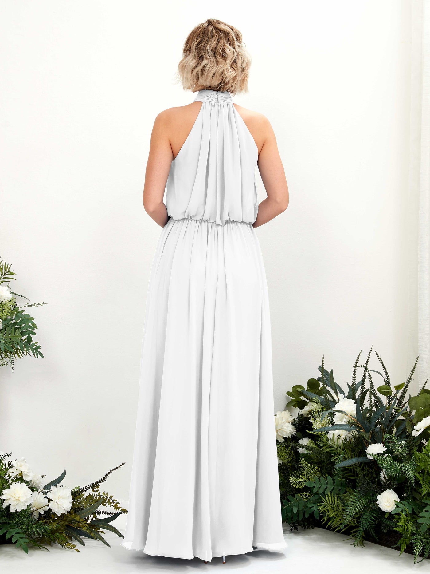 Halter Sleeveless Chiffon Bridesmaid Dress - White (81222942)#color_white