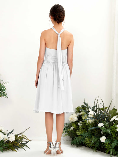 Carlyna Yvonne A-Line White Bridesmaid Dress Knee-Length Sleeveless Round Neck Dress #color_white