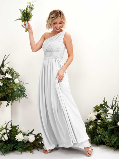 Carlyna Flaze A-Line White Bridesmaid Dress Maxi Sleeveless One Shoulder Dress Front View #color_white