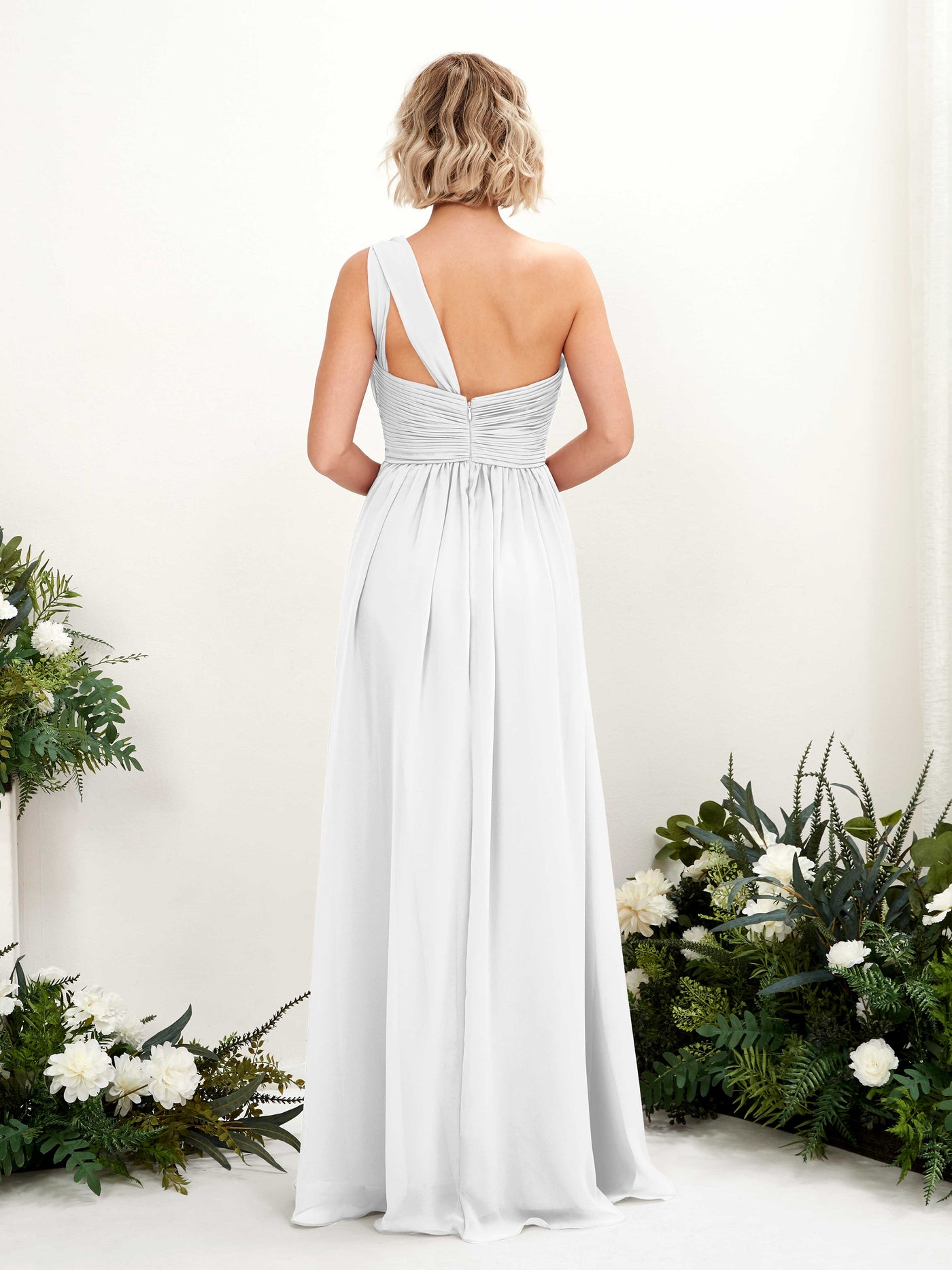 One Shoulder Sleeveless Chiffon Bridesmaid Dress - White (81225042)#color_white