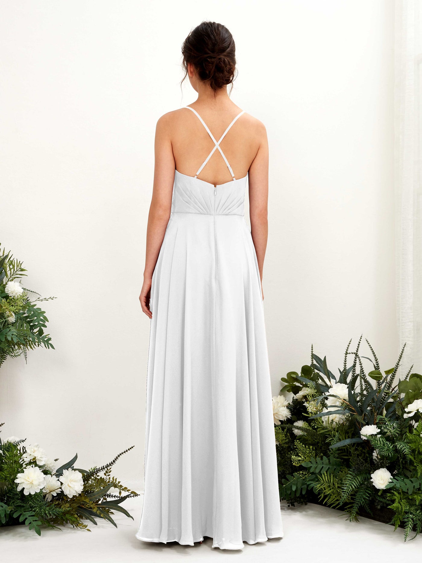 Spaghetti-straps V-neck Sleeveless Bridesmaid Dress - White (81224242)#color_white