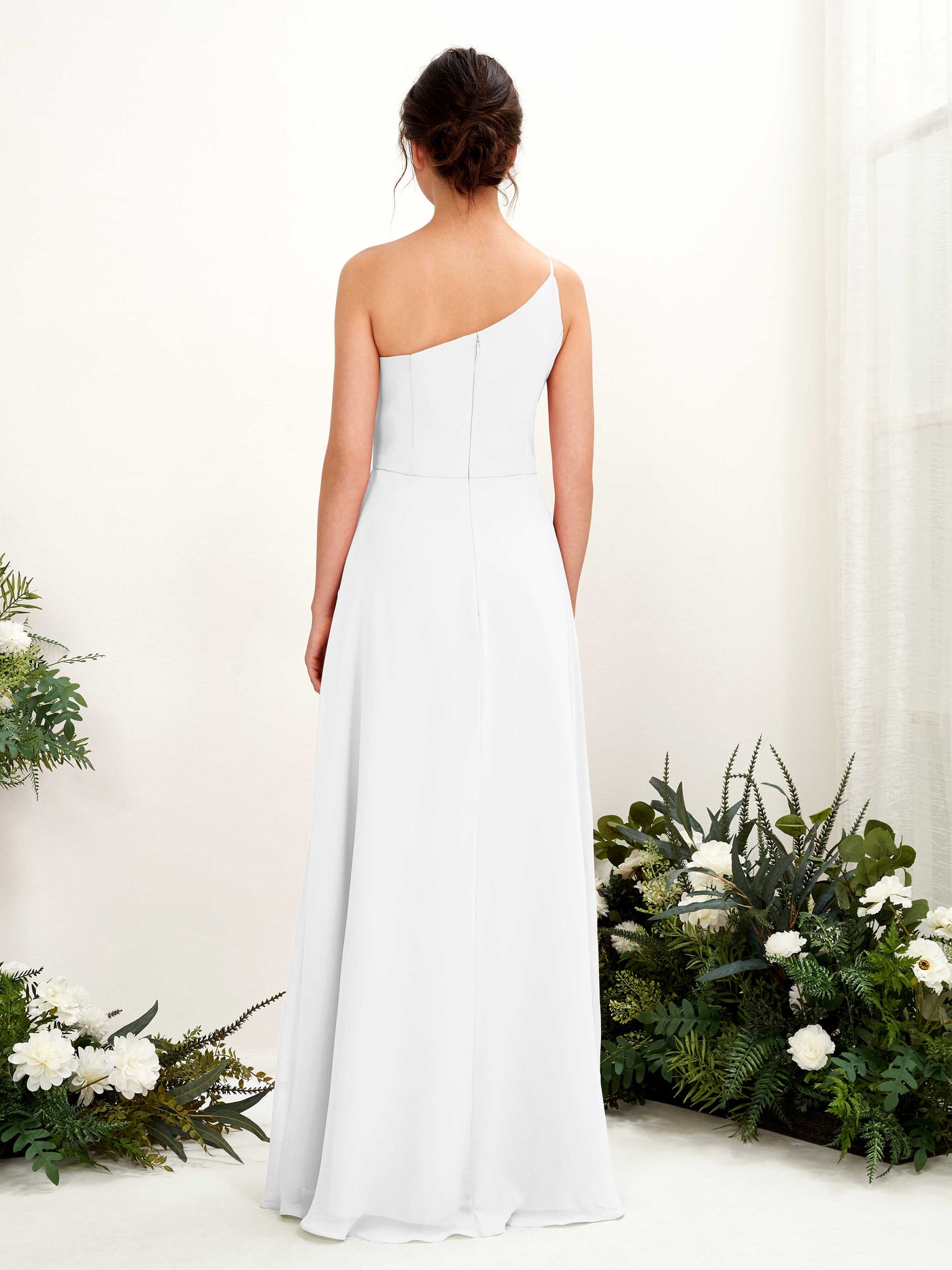 One Shoulder Sleeveless Chiffon Bridesmaid Dress - White (81225742)#color_white