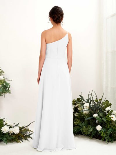 Carlyna Crystal A-Line White Bridesmaid Dress Maxi Sleeveless One Shoulder Dress Back View #color_white