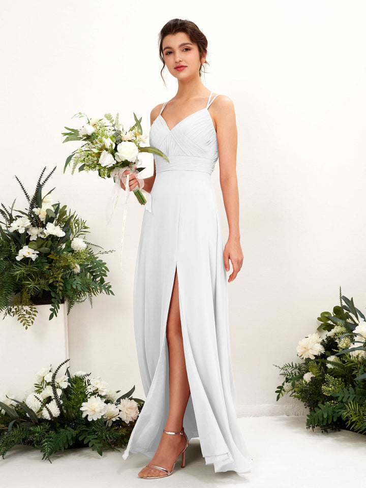 Straps V-neck Sleeveless Chiffon Bridesmaid Dress - White (81225442)