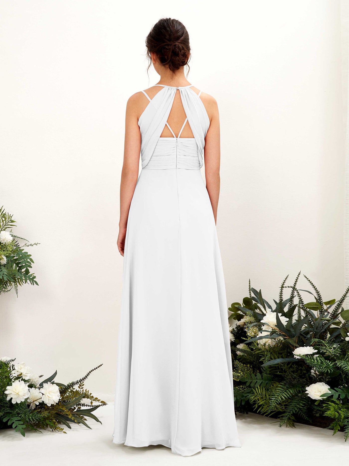 Straps V-neck Sleeveless Chiffon Bridesmaid Dress - White (81225442)#color_white