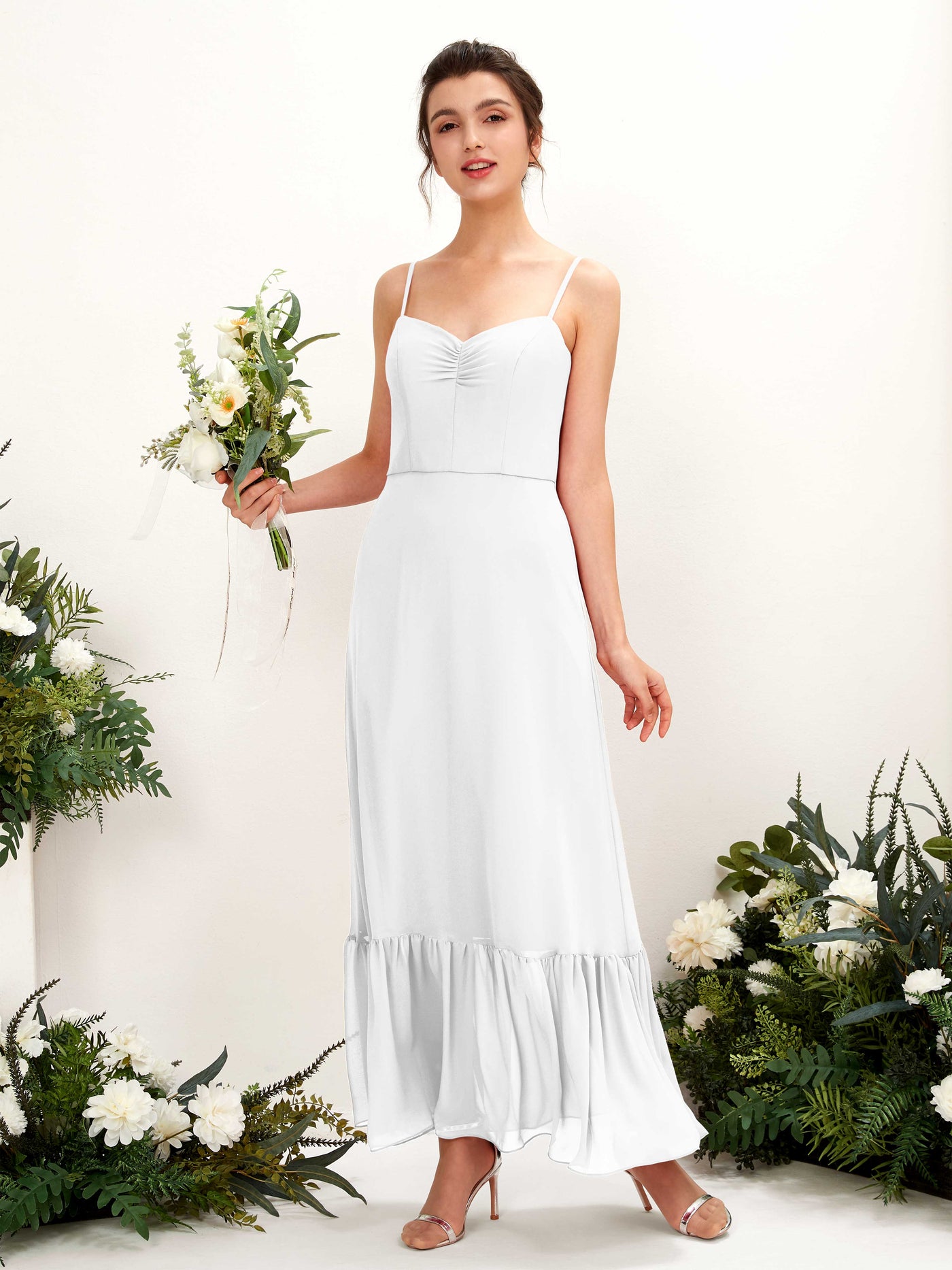 Spaghetti-straps Sweetheart Sleeveless Chiffon Bridesmaid Dress - White (81223042)#color_white