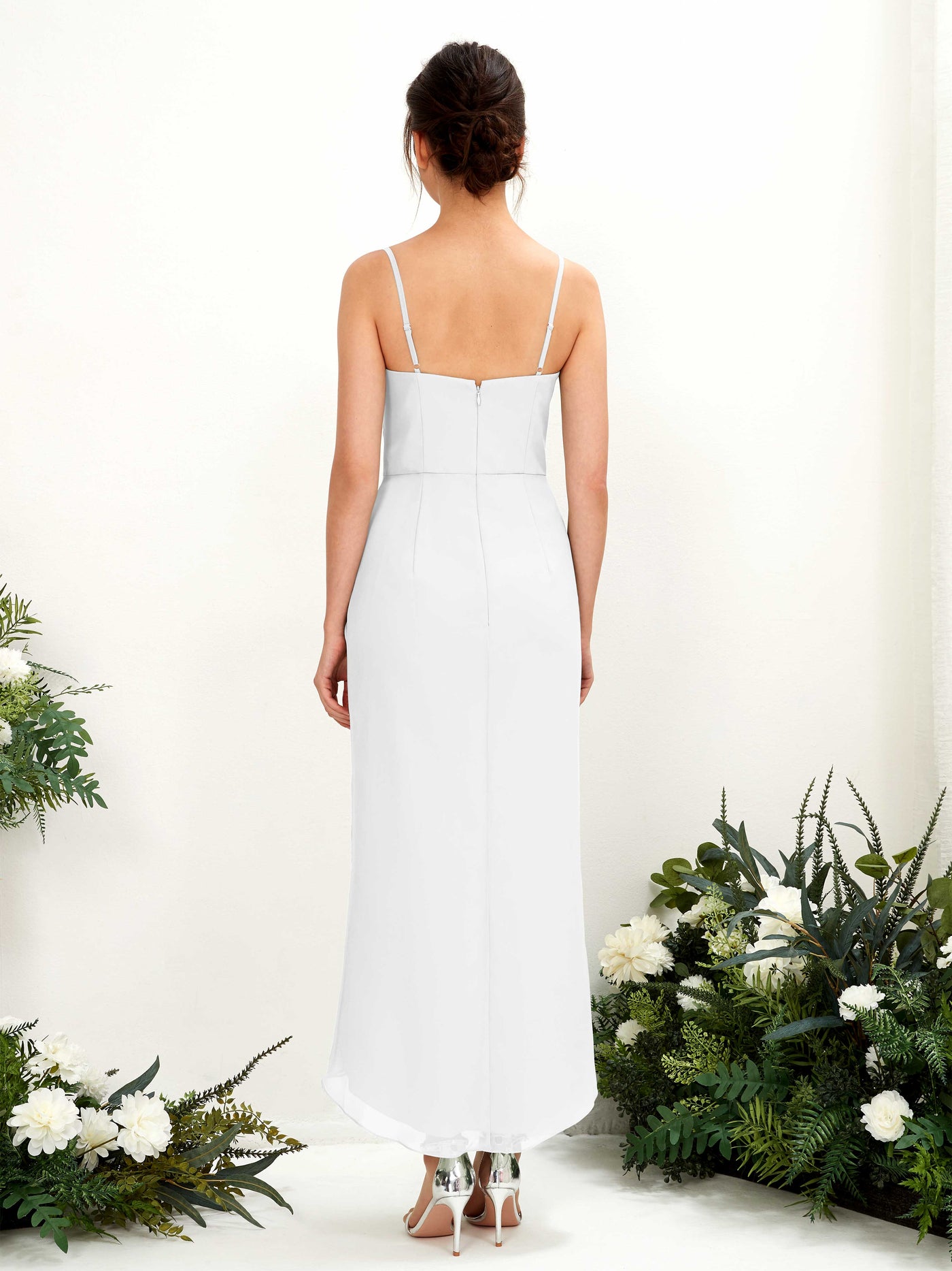 Spaghetti-straps V-neck Sleeveless Chiffon Bridesmaid Dress - White (81221342)#color_white