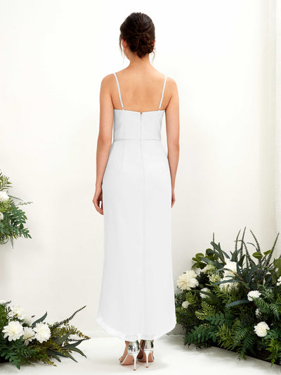 Carlyna Liliane Sheath White Bridesmaid Dress Midi Sleeveless V-Neck Dress #color_white