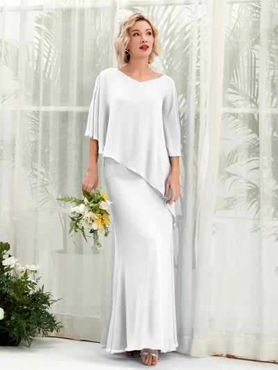 Carlyna Violaine A-Line White Bridesmaid Dress Maxi Three Quarter Sleeve V-Neck Dress #color_white