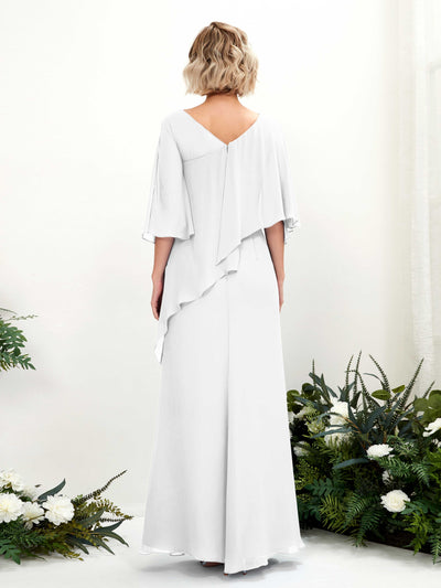 Carlyna Violaine A-Line White Bridesmaid Dress Maxi Three Quarter Sleeve V-Neck Dress #color_white