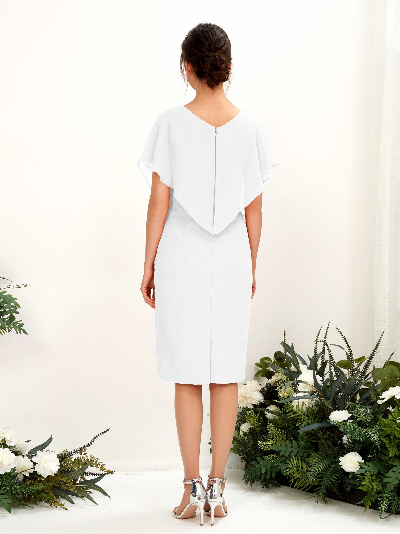 V-neck Short Sleeves Chiffon Bridesmaid Dress - White (81222242)#color_white