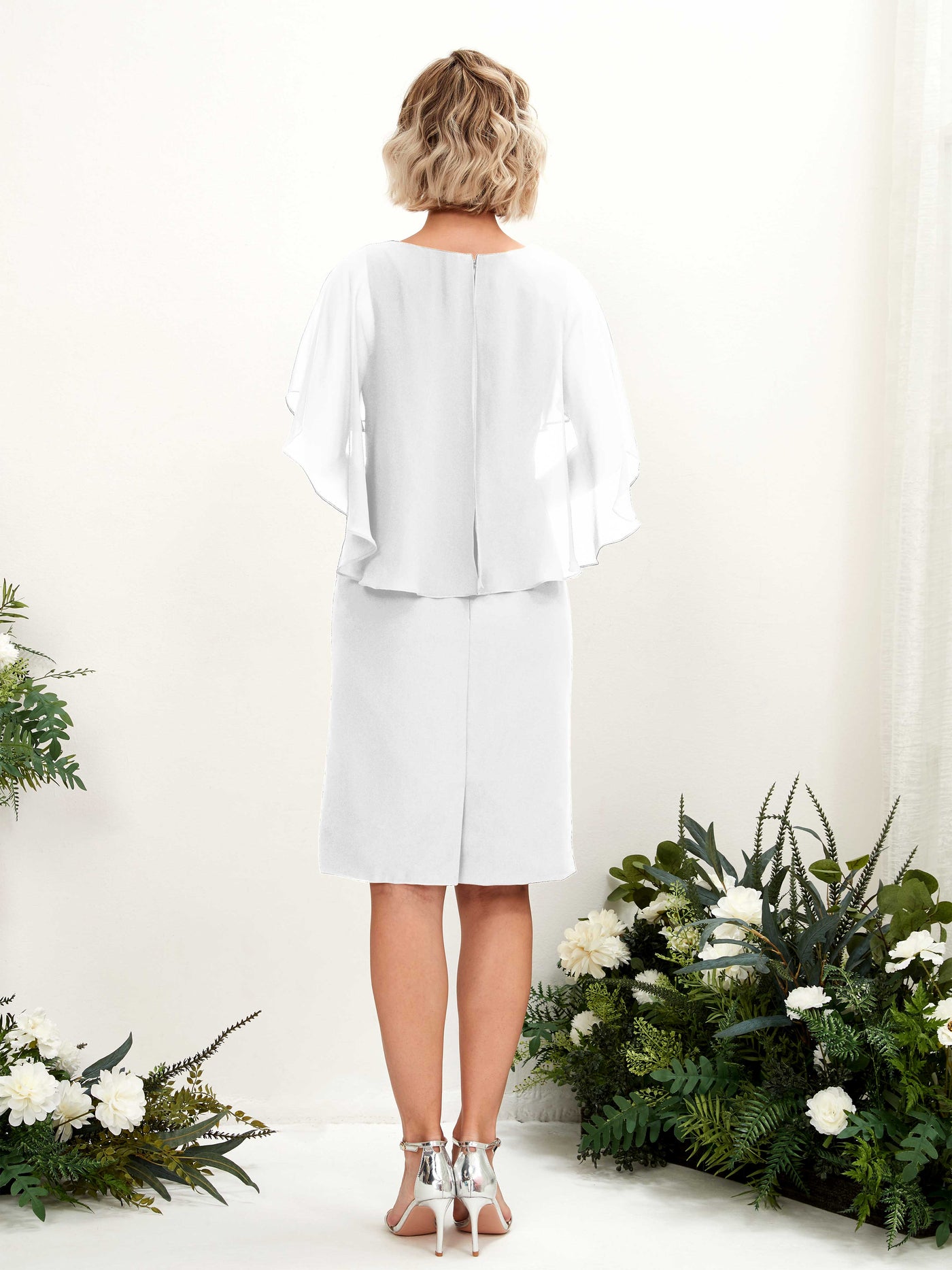 V-neck Short Sleeves Chiffon Bridesmaid Dress - White (81224042)#color_white
