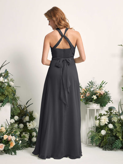 Carlyna Carolyn Convertible Pewter Bridesmaid Dress Maxi Sleeveless Sweetheart Dress Back View #color_pewter