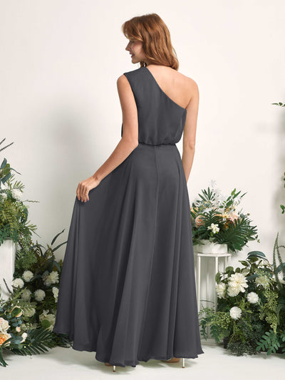 Carlyna Cecily A-Line Pewter Bridesmaid Dress Maxi Sleeveless One Shoulder Dress Back View #color_pewter