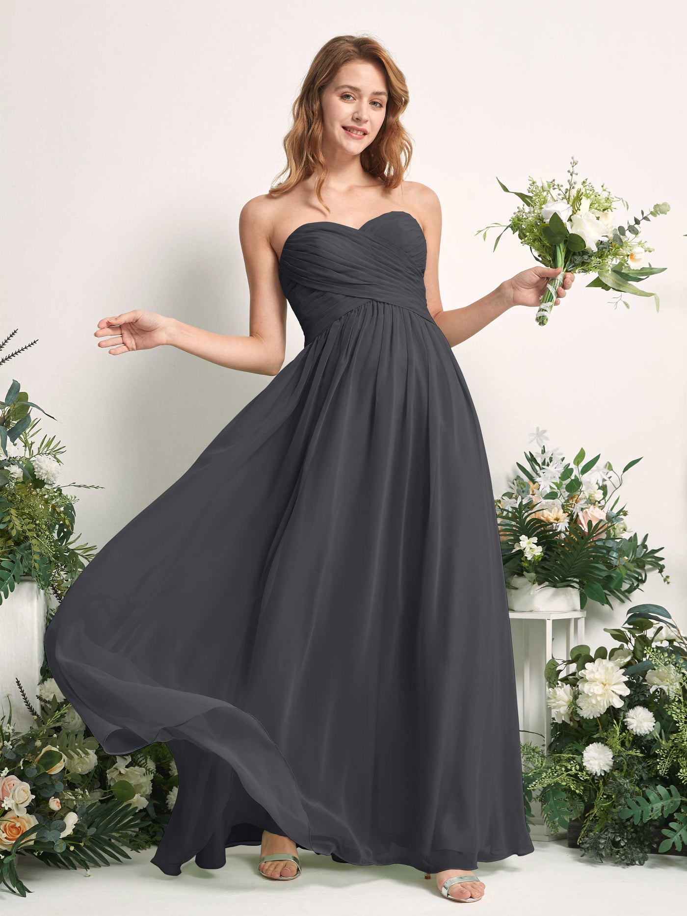 Bridesmaid Dress A-line Chiffon Sweetheart Full Length Sleeveless Wedding Party Dress - Pewter (81226938)#color_pewter