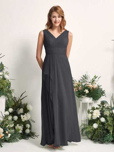 Carlyna Mollie A-Line Pewter Bridesmaid Dress Maxi Sleeveless V-Neck Dress #color_pewter