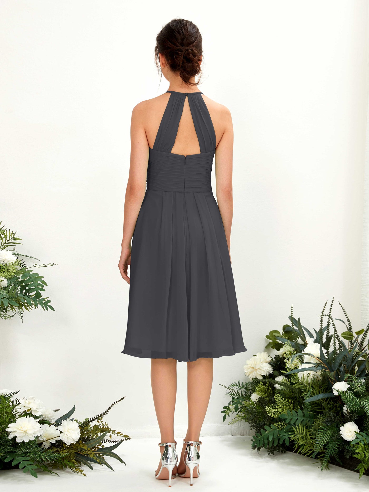 A-line Halter Sleeveless Chiffon Bridesmaid Dress - Pewter (81220438)#color_pewter
