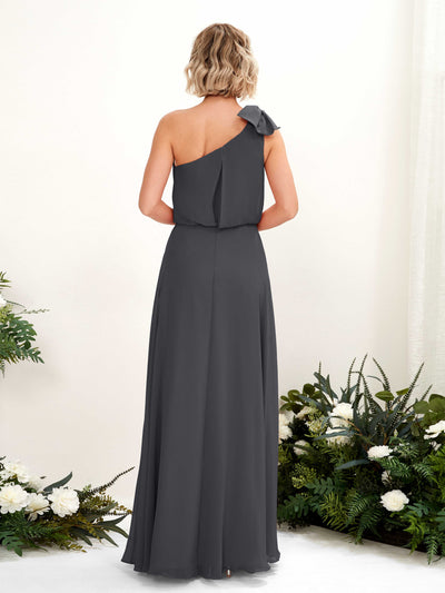 Carlyna Laurel A-Line Pewter Bridesmaid Dress Maxi Sleeveless One Shoulder Dress #color_pewter