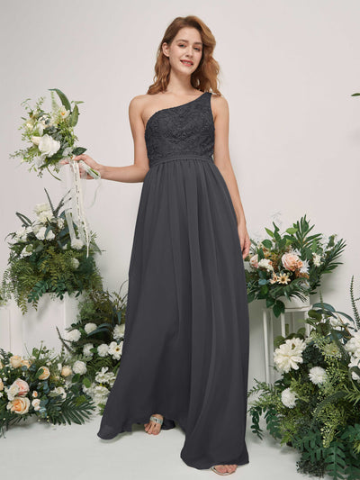 Carlyna Bonita A-Line Pewter Embroidered Bridesmaid Dress Maxi Sleeveless One Shoulder Dress Side View 2 #color_pewter