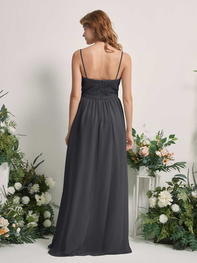 Carlyna Ursula A-Line Pewter Beaded Bridesmaid Dress Maxi Sleeveless Sweetheart Dress #color_pewter