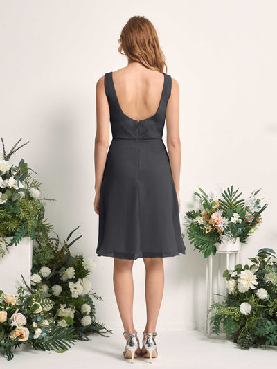 Carlyna Alisha A-Line Pewter Bridesmaid Dress Knee-Length Sleeveless V-Neck Dress Back View #color_pewter