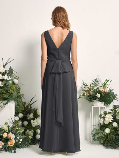 Carlyna June A-Line Pewter Bridesmaid Dress Maxi Sleeveless V-Neck Dress #color_pewter