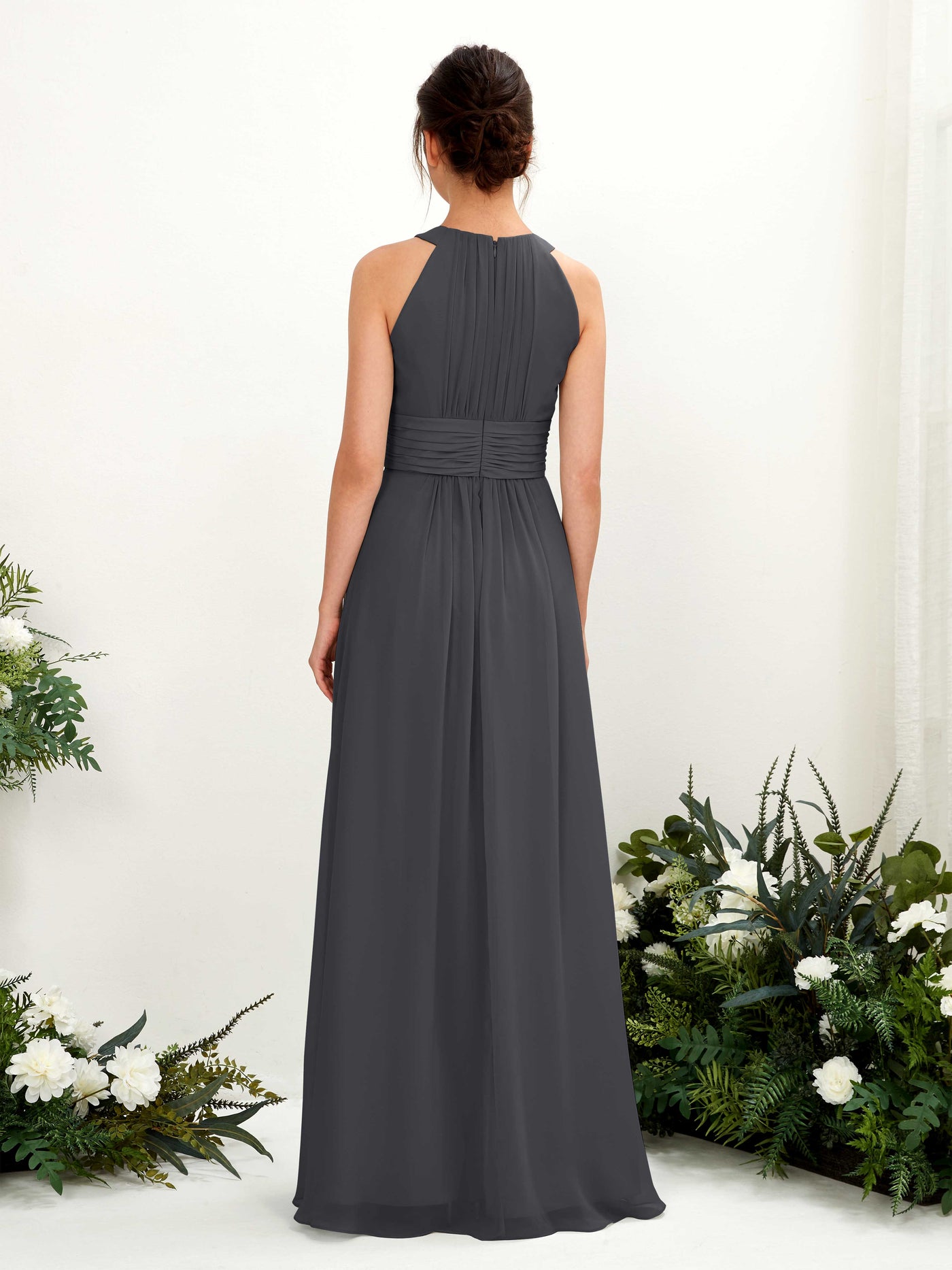 A-line Round Sleeveless Chiffon Bridesmaid Dress - Pewter (81221538)#color_pewter
