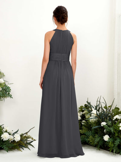 Carlyna Noelle A-Line Pewter Bridesmaid Dress Maxi Sleeveless Round Neck Dress #color_pewter