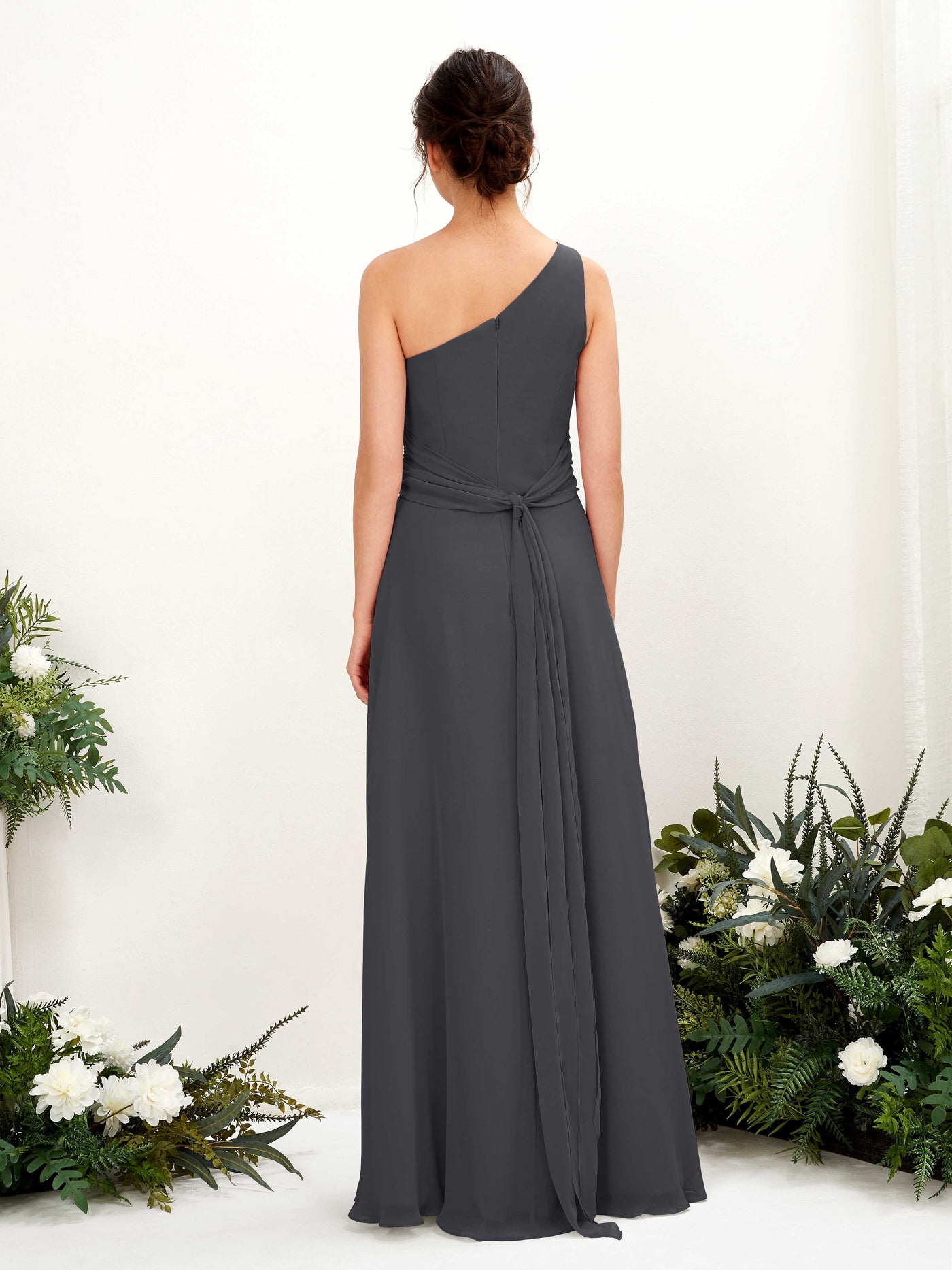 A-line One Shoulder Sleeveless Bridesmaid Dress - Pewter (81224738)#color_pewter