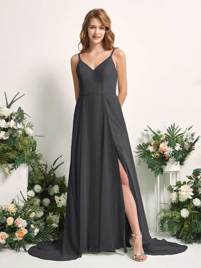 Carlyna Marcia A-Line Pewter Bridesmaid Dress Maxi Sleeveless V-Neck Dress #color_pewter