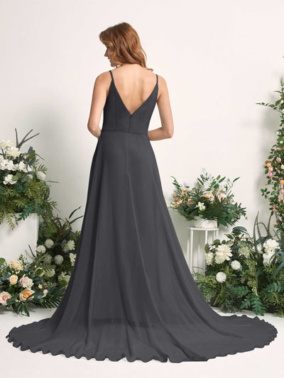 Carlyna Marcia A-Line Pewter Bridesmaid Dress Maxi Sleeveless V-Neck Dress #color_pewter