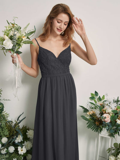 Carlyna Alexandra A-Line Pewter Beaded Bridesmaid Dress Maxi Sleeveless V-Neck Dress Side View 2 #color_pewter