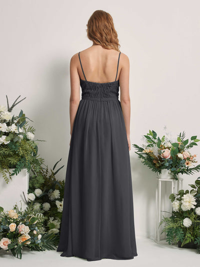 Carlyna Alexandra A-Line Pewter Beaded Bridesmaid Dress Maxi Sleeveless V-Neck Dress Back View #color_pewter