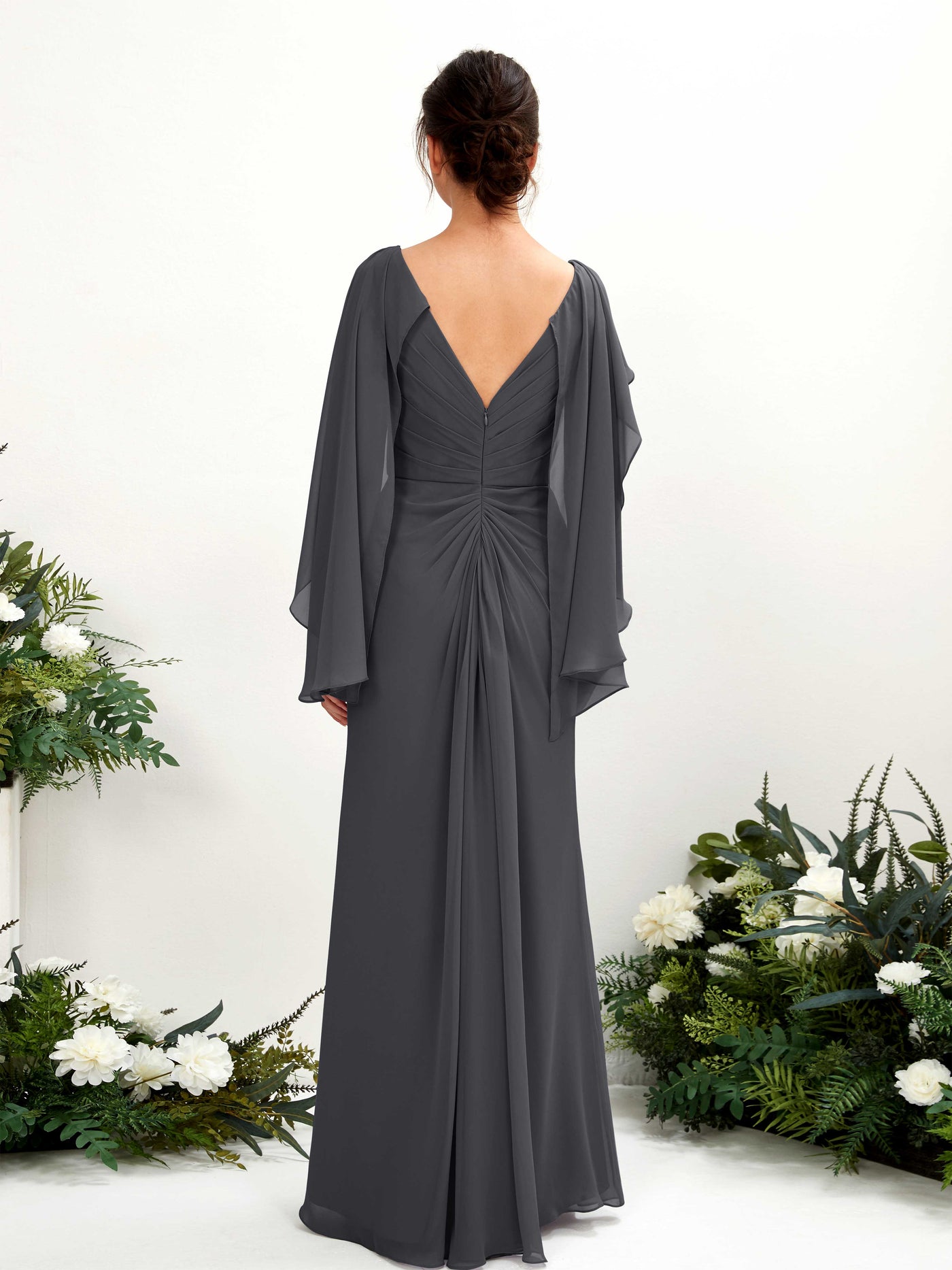 A-line V-neck Chiffon Bridesmaid Dress - Pewter (80220138)#color_pewter