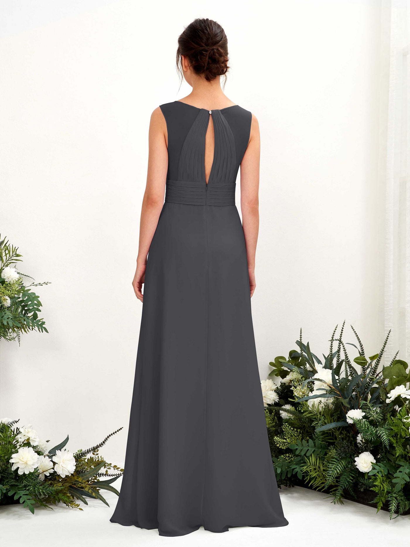A-line V-neck Sleeveless Chiffon Bridesmaid Dress - Pewter (81220938)#color_pewter