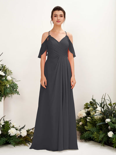 Carlyna Orlane A-Line Pewter Bridesmaid Dress Maxi Sleeveless V-Neck Dress #color_pewter